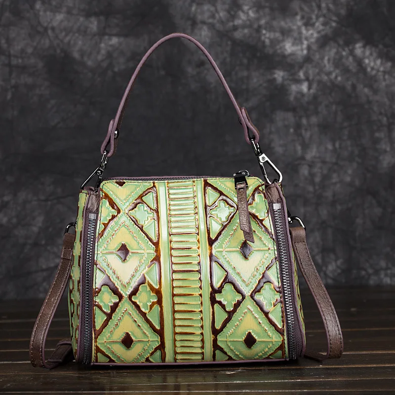 

Norbinus Genuine Leather Messenger Shoulder Bags Embossed Women Top Handle Bags Luxury Retro Ladies Crossbody Handbag Tote Purse