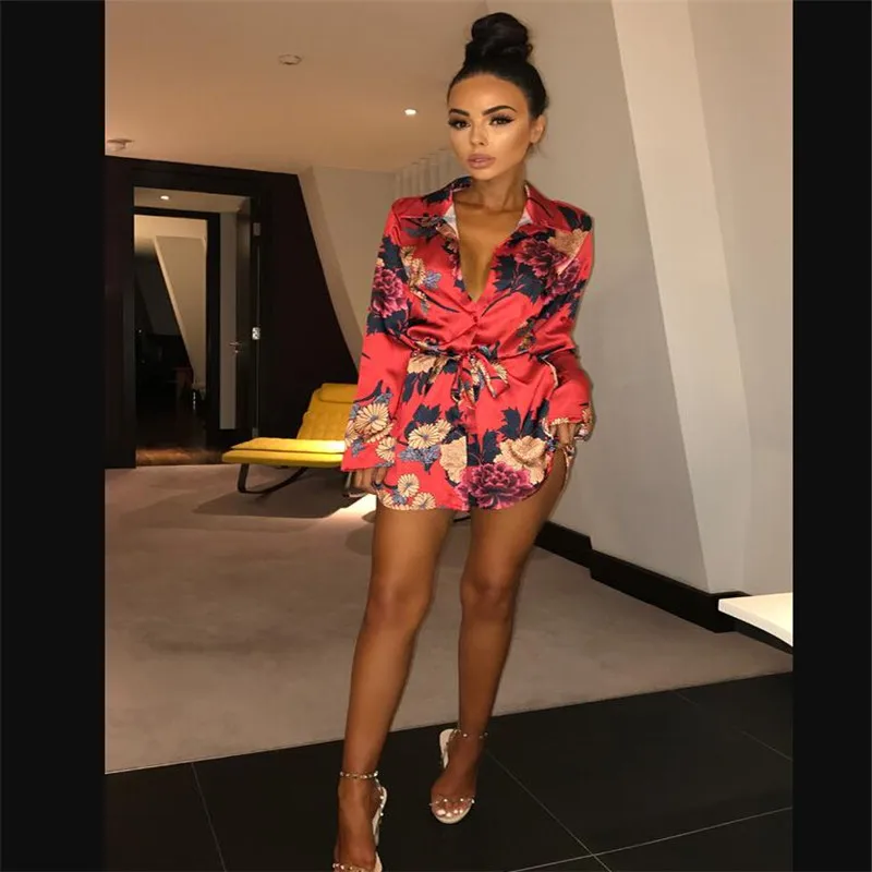 

Sexy Women Summer Beach Long Sleeve Casual Floral Leaf Print Fashion Mini Dress