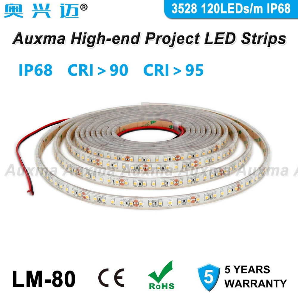 

3528 120LEDs/m LED Strip,CRI95 CRI90 IP68,DC12V/24V,300LEDs/Reel,5meter/Reel,Waterproof for Indoor & Outdoor Building Decoration