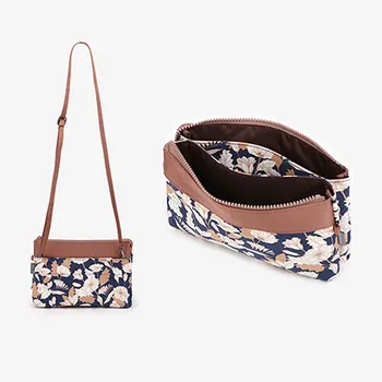

Double Layers Womens Small Shoulder Bags Polyester Floral Daily Cross Body Bag Functional Wallets for Mobile Tissue
