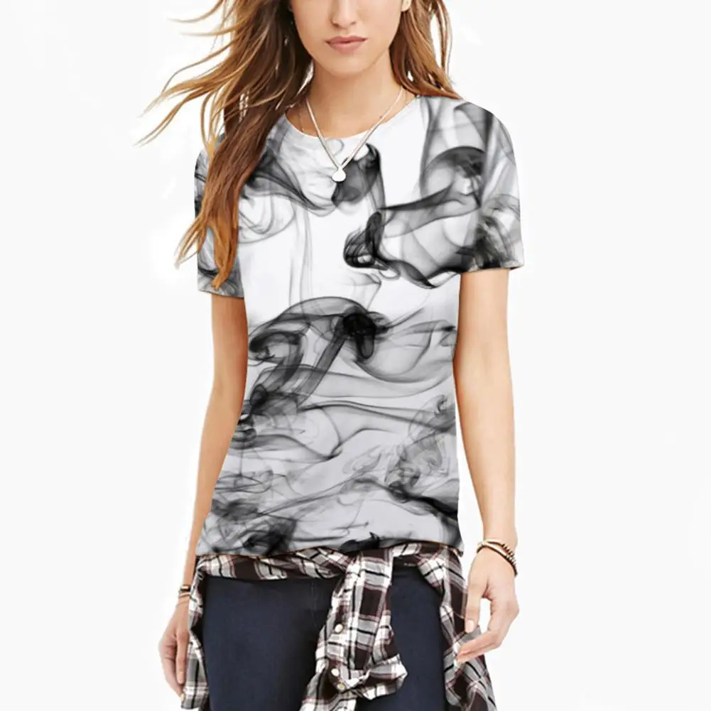 

2019 Summer Woman Casual Short Sleeve T Shirt Unisex Stylish 3D Ink Painting Abstract Pattern Crew Neck T-shirt streetwear Tops