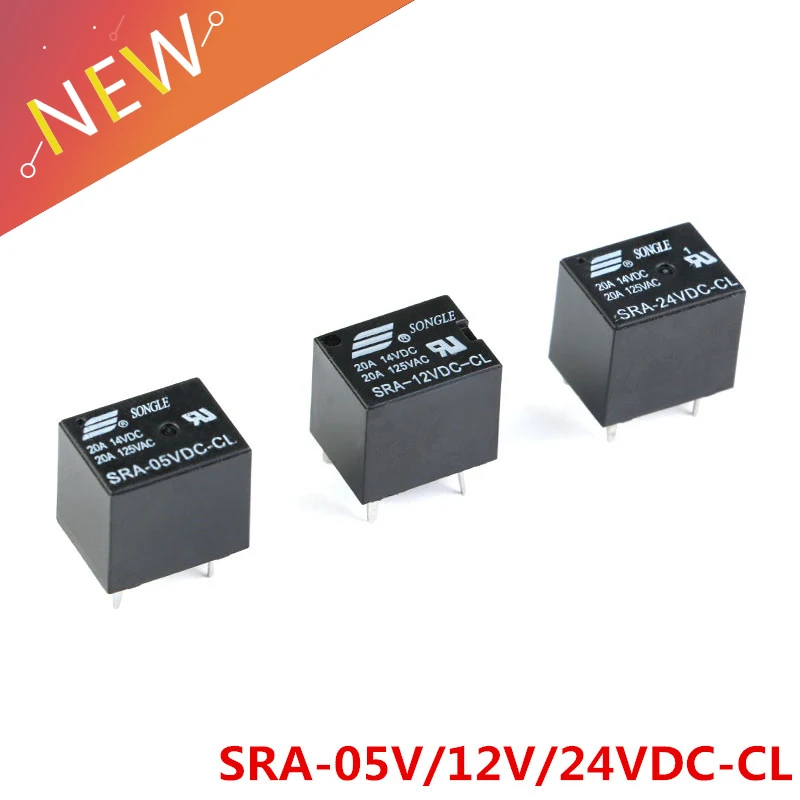 

5Pcs 5V 12V 24V 20A DC Power Relay SRA-05VDC-CL SRA-12VDC-CL SRA-24VDC-CL 5Pin PCB Type In stock Black Automobile relay