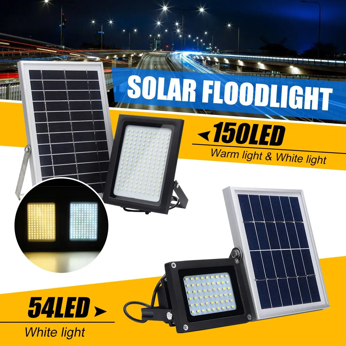 

High Quality 150 LED/54 LED Flood Light Solar Powered+Motion Sensor+Light Control Wall Lamp for Outdoor Garden Path Lawn Pool