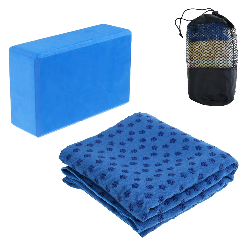 

High Density Yoga Block Pilates EVA Foam Brick and Non Slip Sweat Absorbent and Fast Drying Beach Yoga Mat Towel with Bag