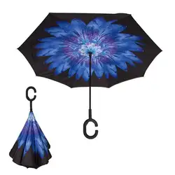 Двухслойный обратный Зонт ленивый зонт Анти-брызг двухслойный C ручкой свободный автомобильный обратный Зонт водостойкий прямой U