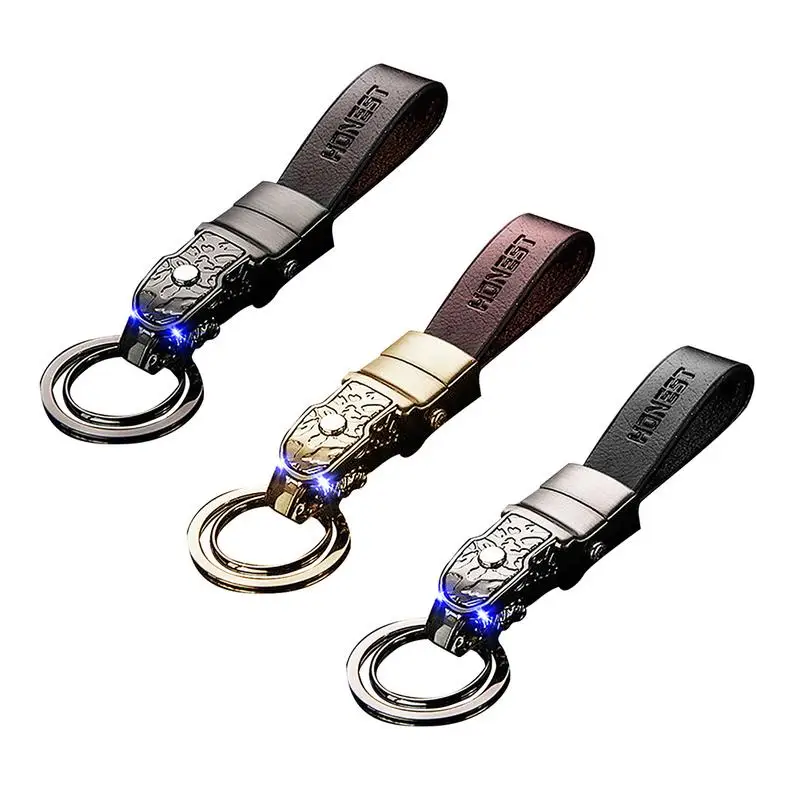 

High End Gift Cowhide Key Chain Aluminum Alloy Leopard Head Shaped Key Pendant Scratch-resistant With LED Lamp Accessories