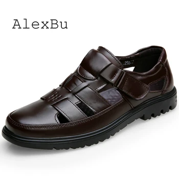 

Alexbu Summer New Man Leather Shoes Men Sandals Breathable Fashion Male Social Business Office Casual Shoe Spring Comfortable