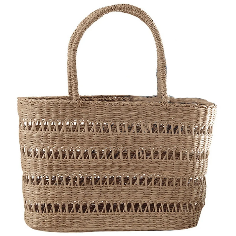

Woven Straw Bag Women Handbags Handmade Ladies Beach Picnic Basket Bag Travel Tote Hollow Out Holiday Bohemian Rattan Bag