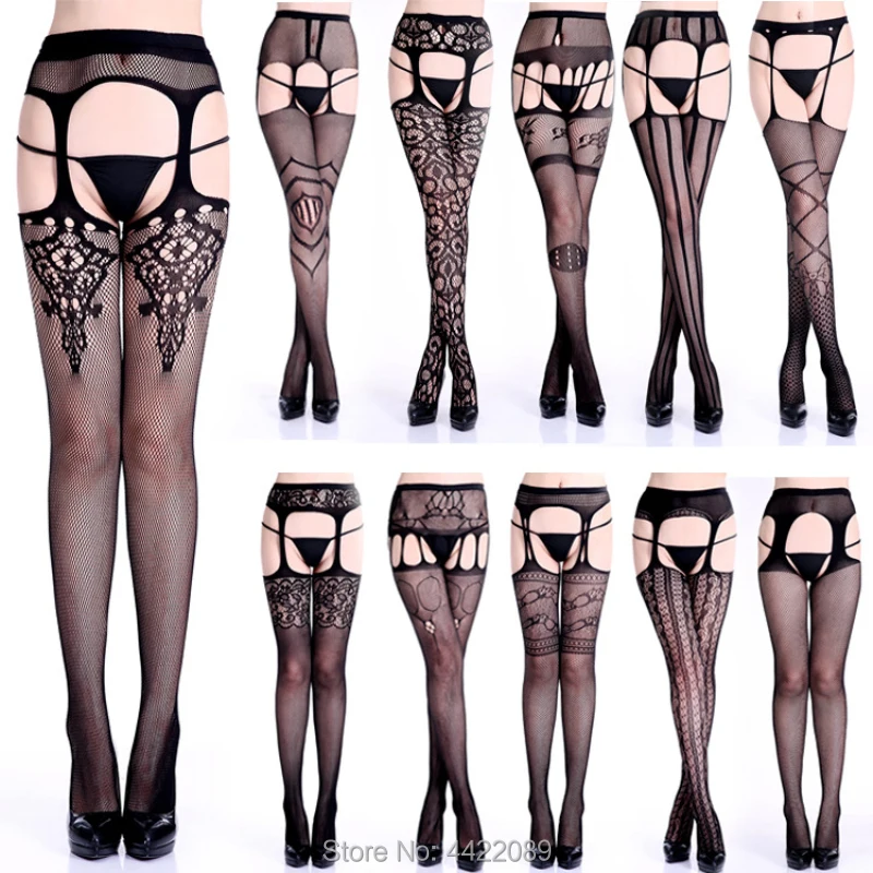 

Women Lingerie Stockings Garter Belt Fishnet Tights Transparent Pantyhose Thigh High Embroidery Stockings