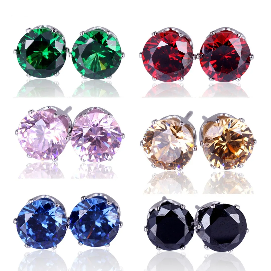 

Simple Elegant Colorful Zircon Crystal Ear Stud Earring For Women Summer Beach Jewelry Shellhard Charming Small Round Earring