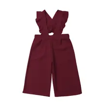 Новинка года; брендовый однотонный хлопковый Боди и комбинезон с оборками без рукавов для маленьких девочек; брюки; Комбинезоны на возраст от 1 до 6 лет