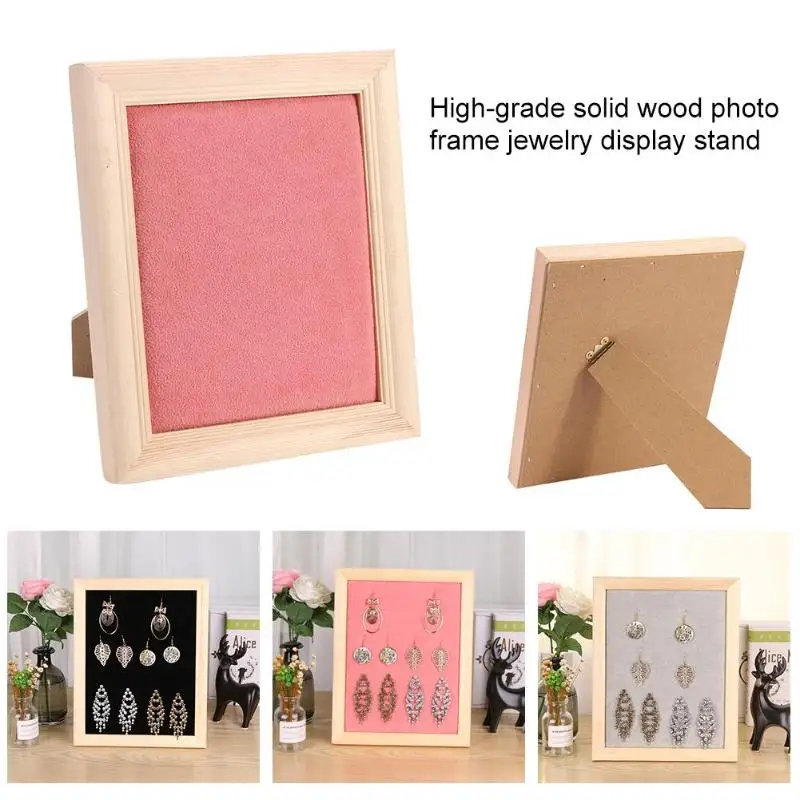 

Flannelette Solid Wood Photo Frame Jewelry Display Rack Earrings Show Stand Earrings Display Rack Organizer