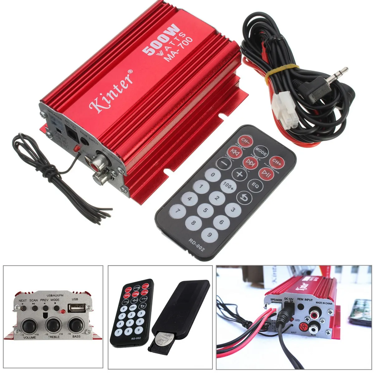 500W 12V MA-700 автомобиля мотоцикла мопеда 2CH 2 канальный аудио усилитель USB MP3 FM Красный Авто Аудио Мощность усилитель плеер