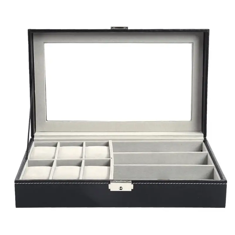 

Multi-functional Watch Display Storage Box Sunglasses Organizer Watch Glasses Box Holder Black Jewelry Display Box