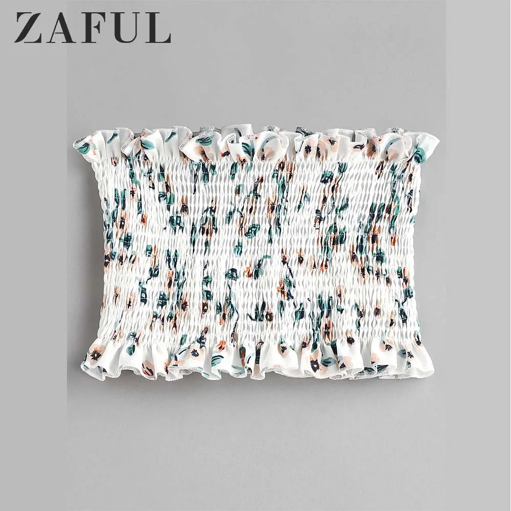 ZAFUL Цветочные Дымчатые Оборки Tube Top Без Бретелек Эластичные Короткие Топы кропы