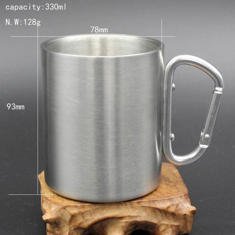 EAS 330ml кружка из нержавеющей стали со складной ручкой карабином для кемпинга и