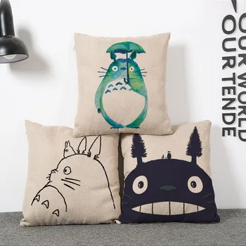 

18" Quality Cartoon Style couch Cushion Cute Totoro Printed cotton linen Home Decorative pillows Cojines 45x45cm pillowcase 1pc