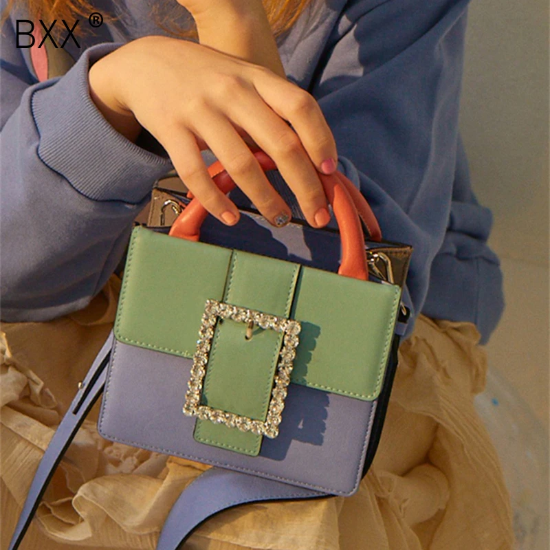 [BXX] Новая Женская весенне-летняя популярная цветная сумка-мессенджер с двумя ручками и имитацией бриллиантов из искусственной кожи LM716