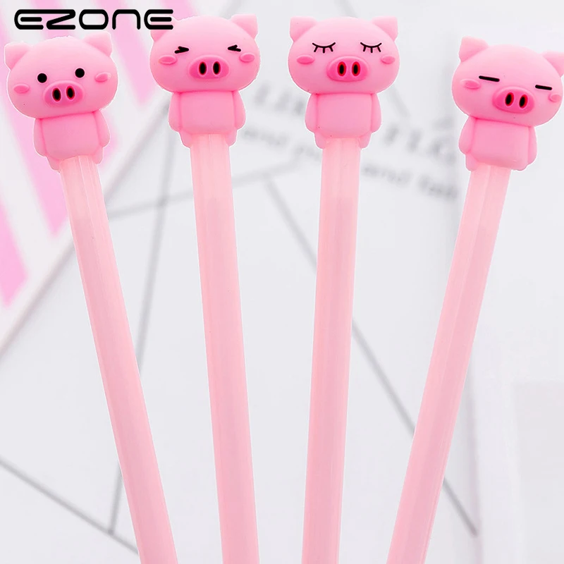 

EZONE 1PC Pink Emoji Pig Gel Pen For Kids Writing Kawaii Student Black Ink 0.38mm Gift For Student School Office Stationery 2019