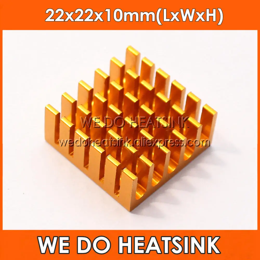 

FREE Shipping 10pcs 22x22x10mm Aluminum Radiator Heat Sink Golden Anodized For CPU and Metal Ceramic BGA Packages and PC