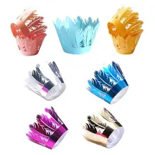 Выдолбленный бумажный стаканчик для торта, 50 шт., отражающий яркий золотой бумажный стаканчик для торта, бумажный лоток для выпечки, красивые белые кружевные стаканчики для торта с перьями