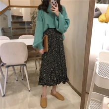 Lychee/Женская длинная юбка в горошек с оборками в стиле пэчворк, женский с эластичной талией, юбка, весна-осень, Милая юбка в офисном стиле для девушек