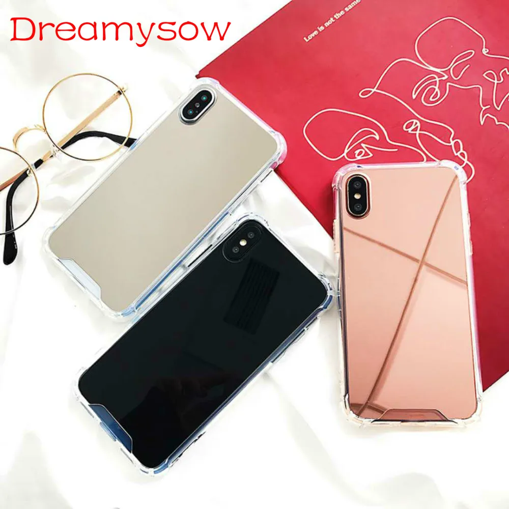 

COOL Girl TPU+PC Back Cover Anti-knock Protector Mirror Phone Cases For iPhone 7 Plus Case For iphone X XS MAX XR 6 6S 8 Plus