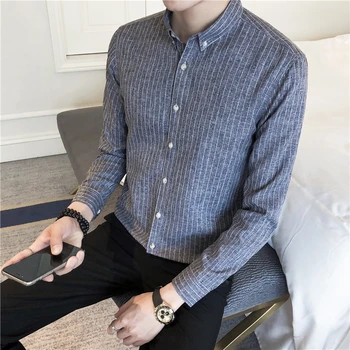 

Slim Design Long-sleeved mens Shirts Asian size S M L XL XXL XXXL Business Casual Striped Shirt Men Autumn men shirt