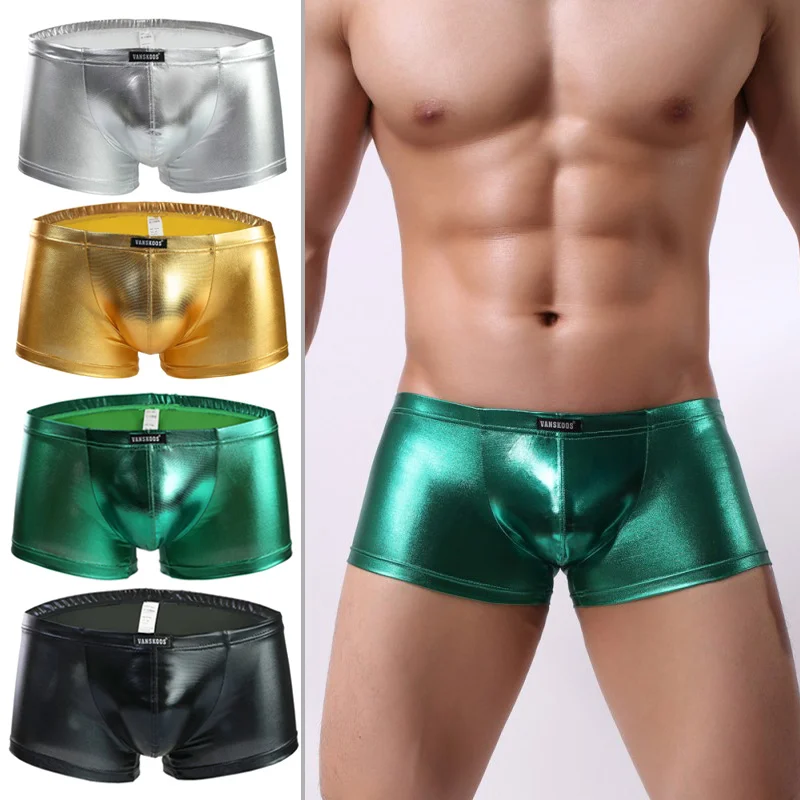 

Men Low Waist Panties Gilding Artificial Leather Slim Fit Male Underpants M-XL -MX8