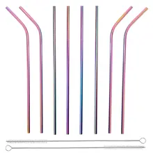 Соломинки из нержавеющей стали красочные многоразовые трубочки многоцветные 8,5 дюймов набор из 8 с 2 упаковками чистящих кистей экологически чистые Hig