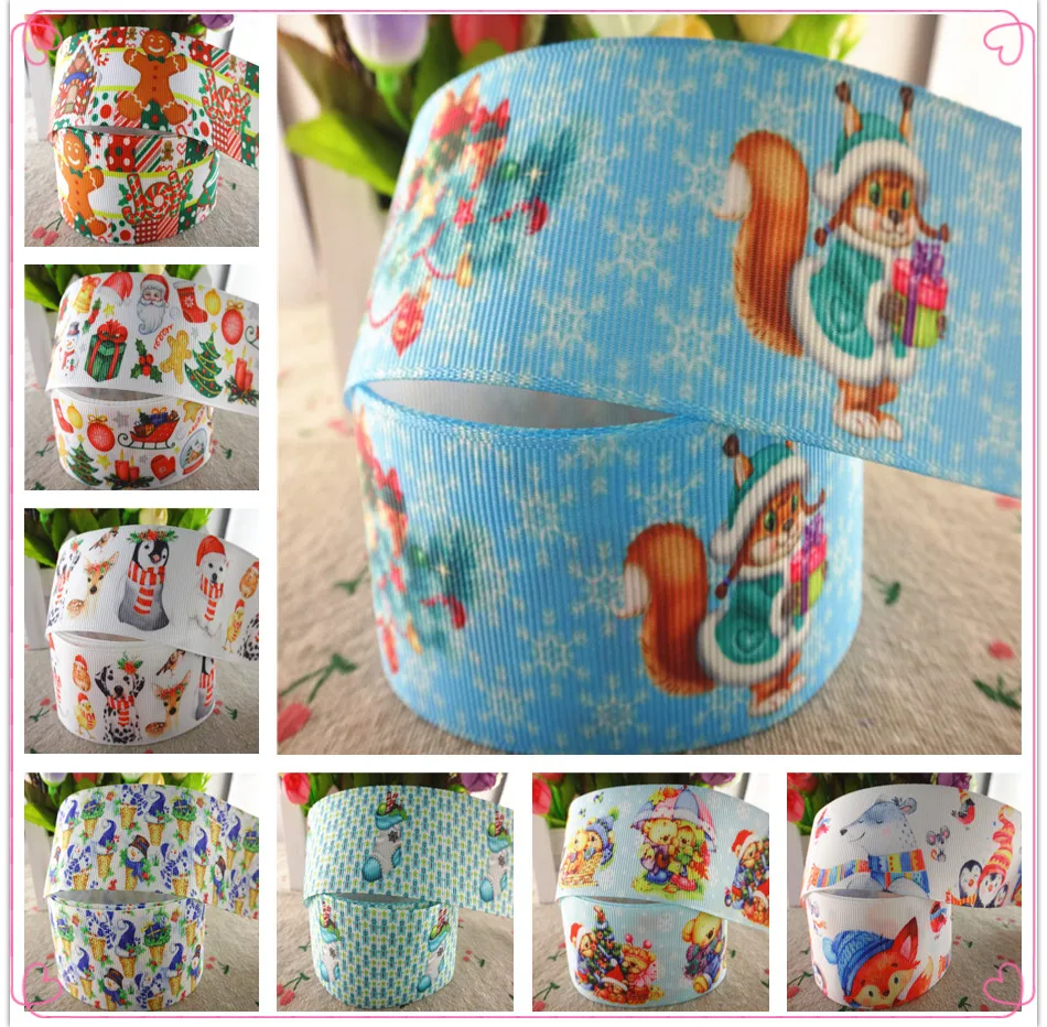 

18091901, 1" 25mm,1-1/2" 38mm 5 yards Christmas Day printed grosgrain ribbons DIY hair bows handmade materials
