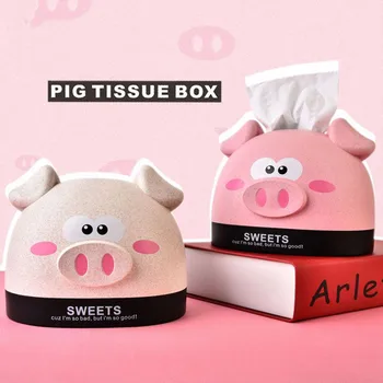 

Creative Wheat Tissue Box Home Decor Napkin Holder Box Covers Cartoon Pig Shape Paper Napkin Organizer Case Holders Decor 6ZJ039