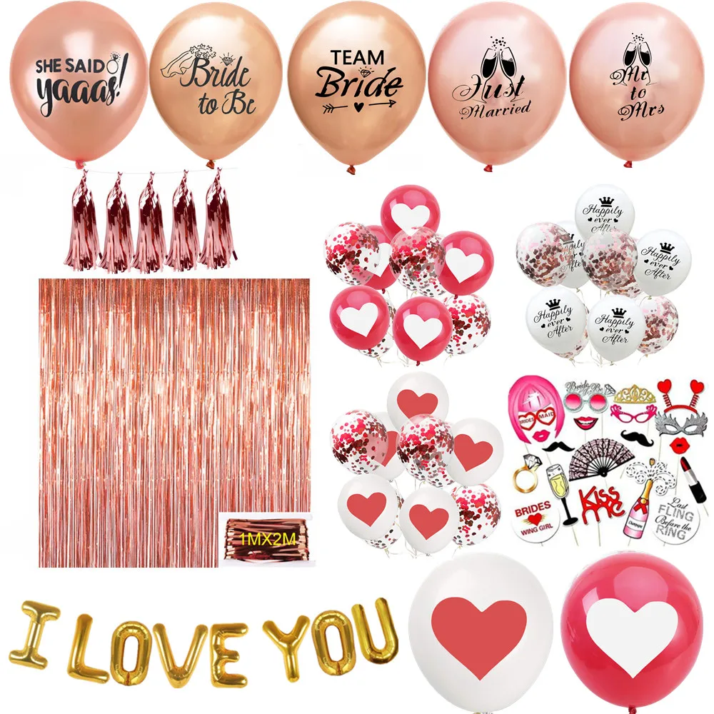 

Wedding Decoration Rose Gold Mr Mrs Heart Balloons I Love You Bunting Banners Marriage Bachelorette Party Supplies Wedding Favor