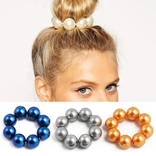 Popular 1PC Elastic Big Imitation Pearl 4Colors Adjustable Pearl Beads Valentines Gift Handmade Hair Rope