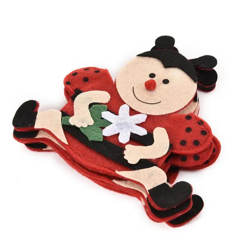

4 Pieces/ Set Easter Ladybug Cutlery Bag Case Holder Durable Non-Toxic Easter Decoration Party Supplies Cutlery Bag