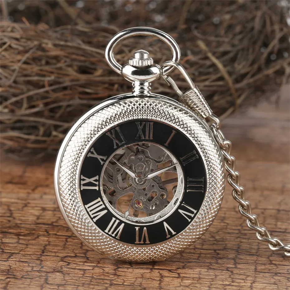 Classic Roman Numerals Mechanical Pocket Watch High Quality Hand Wind Pendant Watch Vintage Fob Clock Gifts 1