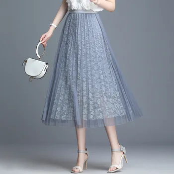 

2019 Summer New Pattern Half-body Lace Pleated Skirt A A-line Woman