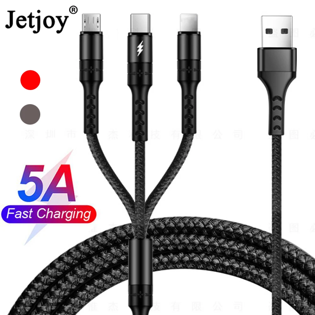 

5A Type C Charging Cable 3 In 1 USB 3A For Huawei P30 Pro iPhone 7 Plus Nokia Super Fast Charging Cables Nylon Cord Universal