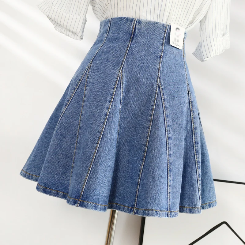 Korean Style Women Mini Pleated Denim Skirts Summer Vintage Retro High ...