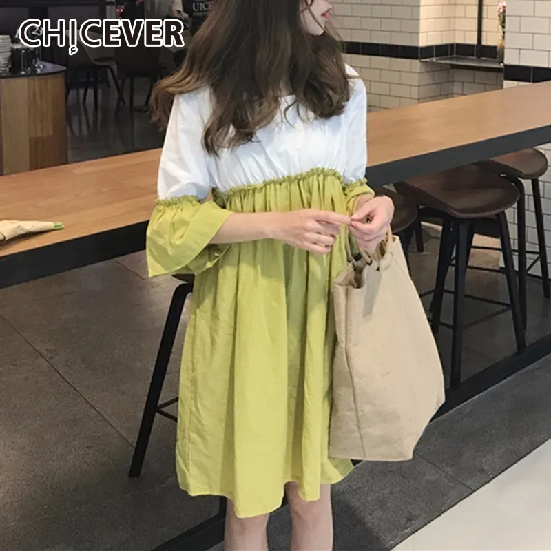 Chicever Лето 2017 г. платье Для женщин Топы корректирующие с расклешенными рукавами