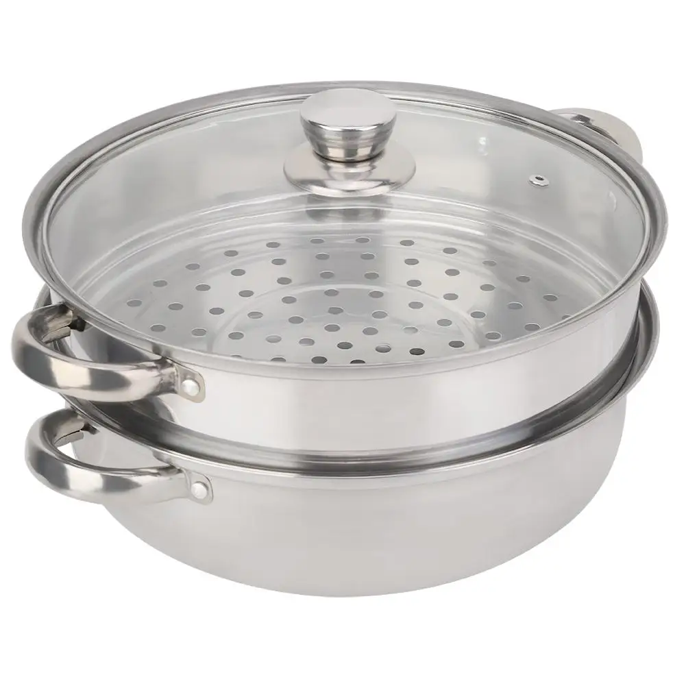 

New 27cm/11in 2-Layer Steamer Pot Stainless Steel Cookware Cooker Double Boiler Soup Steaming Pot High Quality