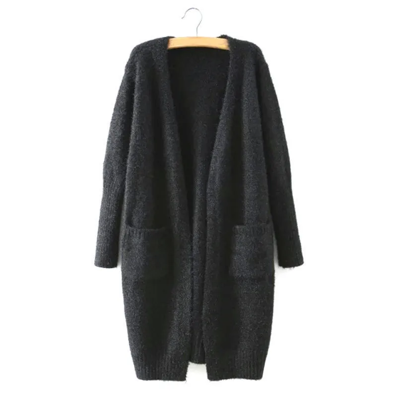 Модный повседневный свободный Однотонный женский зимний джемпер с длинным рукавом, вязаный свитер с v-образным вырезом, кардиган, топ, тонкая верхняя одежда, пальто, осенняя одежда