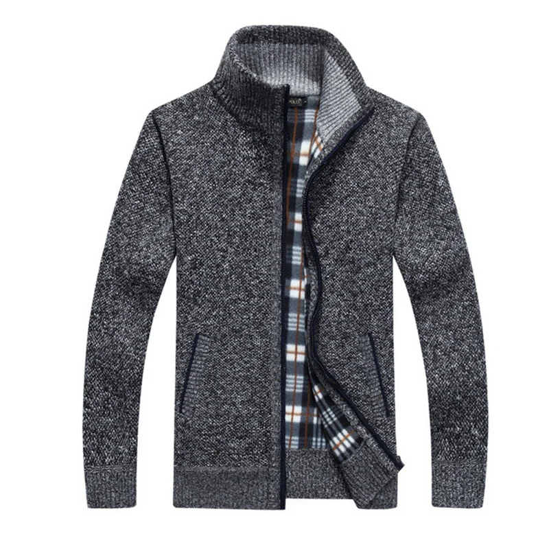 New 2XL 3XL Mens Fleece Sweate Autumn Winter Warm Cashmere Dress Slim Fat Wool Zipper Casual Sweater Men Knitted Coat AF1383