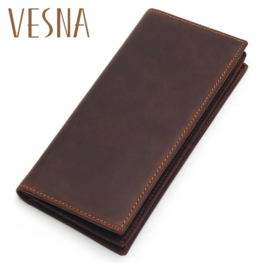 

Vesna Mens Long Crazy Horse Leather Leather Wallets Men Genuine Leather Wallet Clutch Vintage Male Purse Leather Purse Wallets