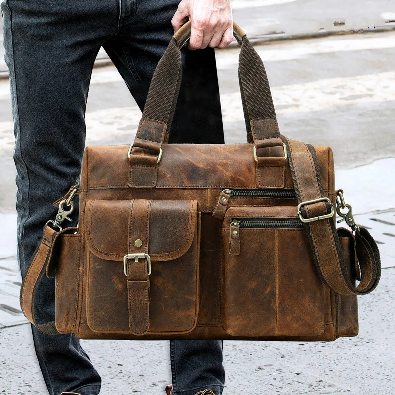 

2019 Fashion Retro Leather Travel Bag Large-capacity Genuine Leather Shoulder Bag Outdoor Travel Tote Luggage Bag
