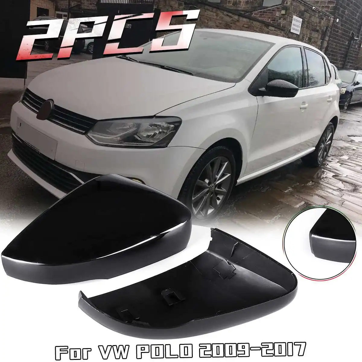VW Polo 2009-/> Door Wing Mirror Cover Black O//S Drivers Side Right