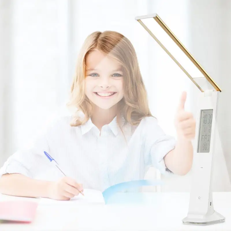

LED Table Lamp USB Charge Port Table Light With Foldable Dimmable Flexible Alarm Clock LCD Display Business Desk Lamp