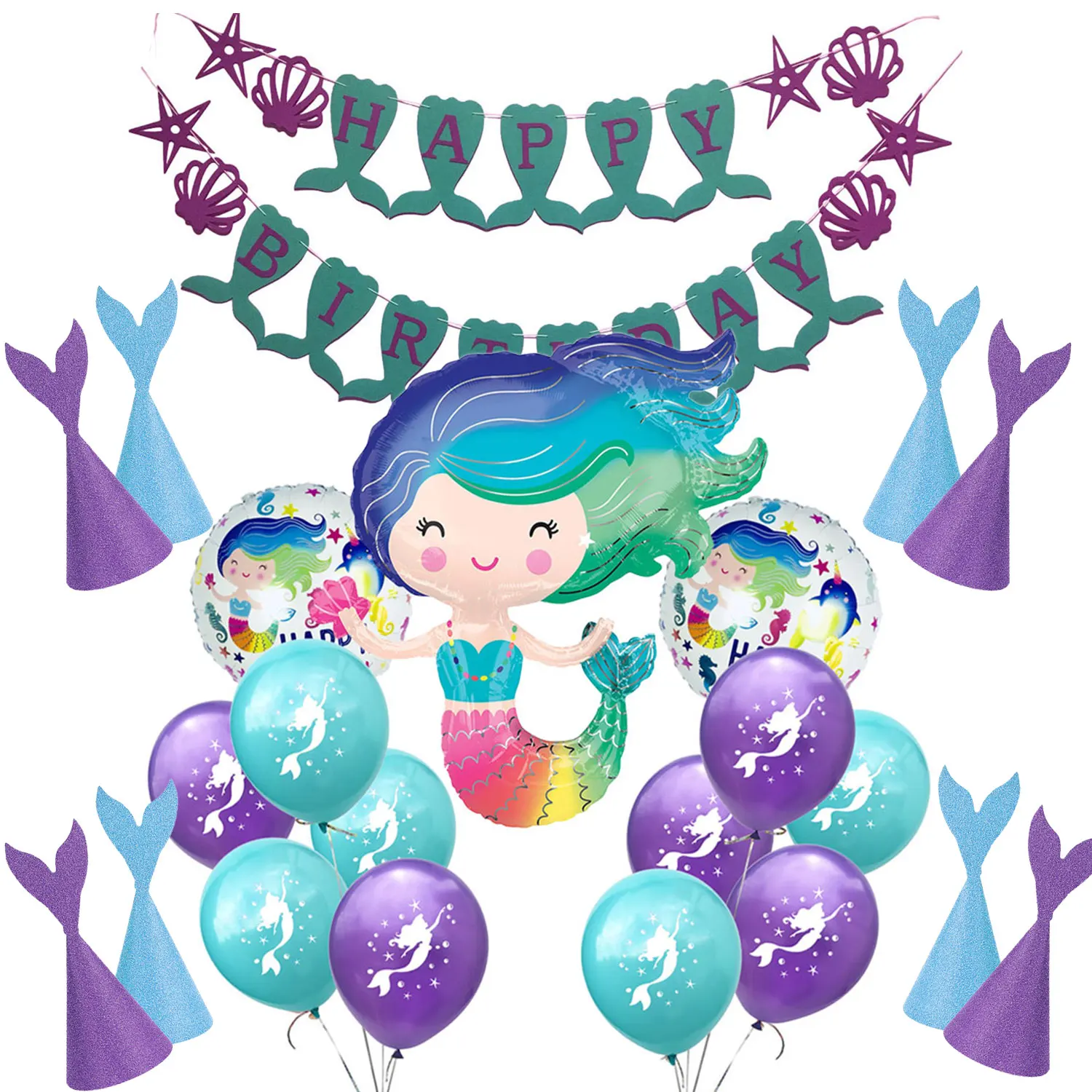 Голубые фиолетовые воздушные вечерние шары-русалки AMAWILL, праздничные украшения, баннер русалки с днем рождения для мальчиков и девочек