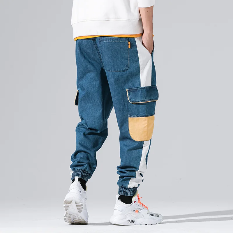#2614 Harem Pants Men Jeans Baggy Side Pockets High Quality Fashion Hip Hop Jeans Jogger Streetwear Jeans For Man Black/Blue