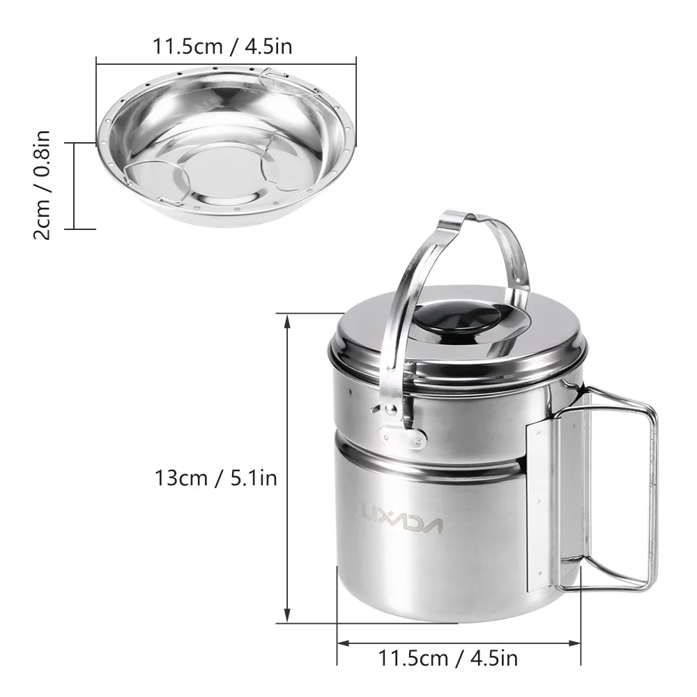 Lixada de cocina de acero inoxidable conjunto vajilla olla fianza manejar Camping olla interna humeante plato mango plegable al aire libre olla